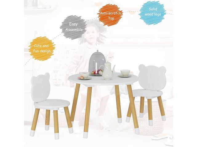 UTEX Kids Wood Table and Chair Set, Kids Play Table with 2 Chairs,3 Pieces Kids Round Table for Toddlers, Girls, Boys,White