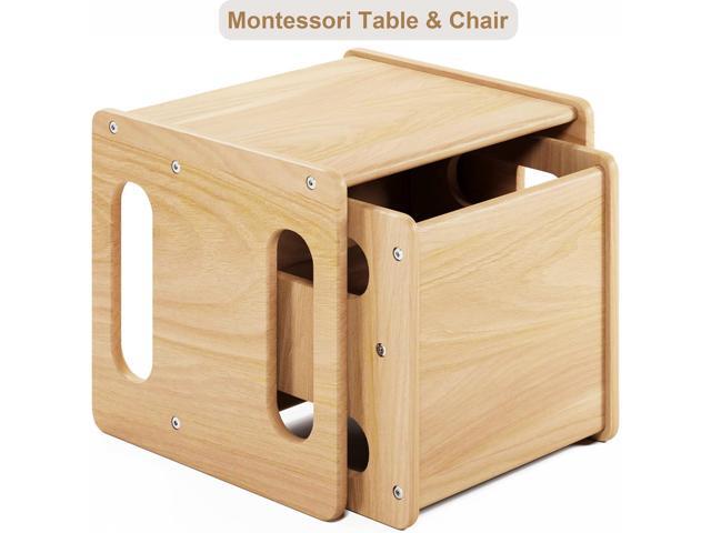 Montessori Weaning Table and Chair Set,Real Hardwood, Desk for Toddler Reading,Snack Time,Playroom,Activity Cube,Step Stool,1-3 Year Old Kids...