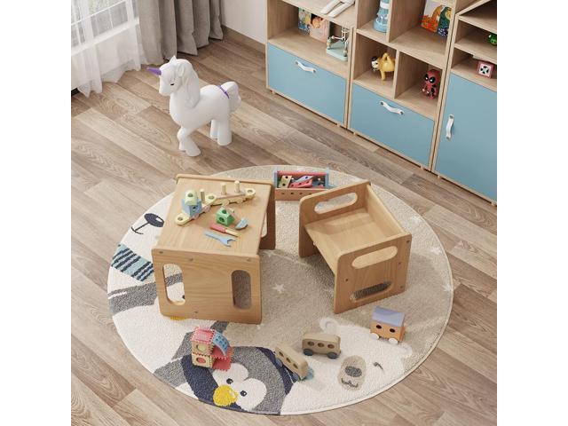Montessori Weaning Table and Chair Set,Real Hardwood, Desk for Toddler Reading,Snack Time,Playroom,Activity Cube,Step Stool,1-3 Year Old Kids...