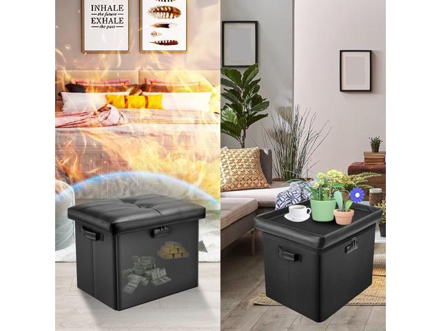 DocSafe Storage Ottoman with Lock,Fireproof Folding Ottoman Foot Rest Stool Storage Chest with Storage Safe for Important Documents,Waterproof 17...