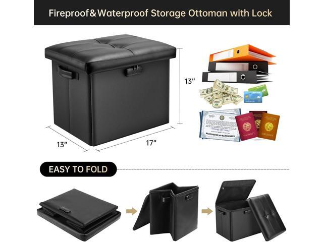 DocSafe Storage Ottoman with Lock,Fireproof Folding Ottoman Foot Rest Stool Storage Chest with Storage Safe for Important Documents,Waterproof 17...