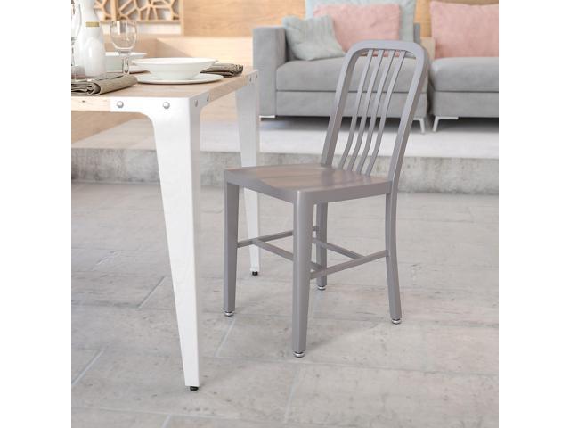 Flash Furniture Commercial Grade Silver Metal Indoor-Outdoor Chair