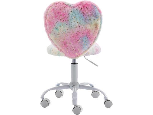 Small Kids Chair, Cute Heart Girls Desk Chair, Rolling Study Chairs Furry Pink Computer Chairs, Faux Fur Swivel Vanity Chairs for Children...