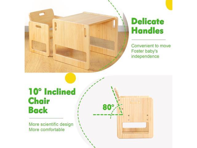 FUNLIO Montessori Weaning Table and Chair Set for Toddlers Age 1-3, Height Adjustable Toddler Table and Chair Set, Cube Kids Table Chair for...