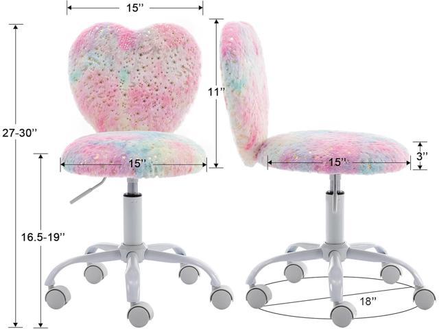 Small Kids Chair, Cute Heart Girls Desk Chair, Rolling Study Chairs Furry Pink Computer Chairs, Faux Fur Swivel Vanity Chairs for Children...