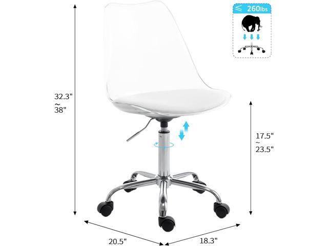 HOMEFUN Clear Desk Chair with Cushion, Armless Acrylic Rolling Chair Height Adjustable Ghost Swivel Molded Plastic and Wheels, Clear