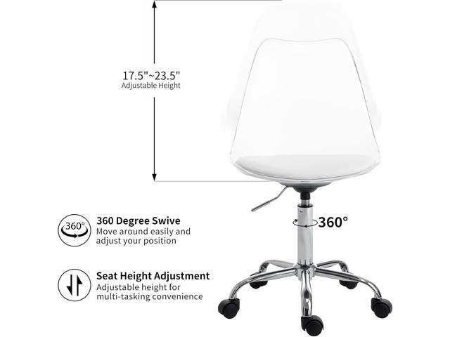 HOMEFUN Clear Desk Chair with Cushion, Armless Acrylic Rolling Chair Height Adjustable Ghost Swivel Molded Plastic and Wheels, Clear