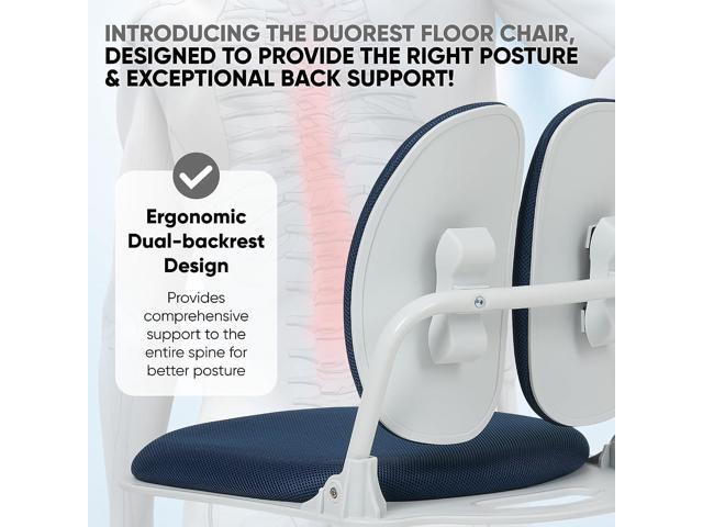 Made in Korea Dual-Backrests Ergonomic Floor Chair With Back Support - Meditation, Gaming, Reading Chair for Adults, Foldable (Blue)