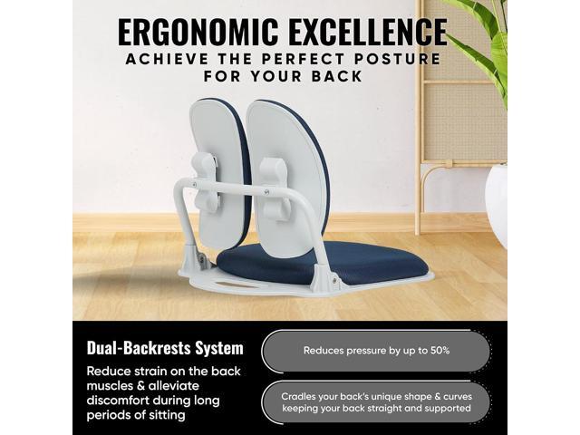 Made in Korea Dual-Backrests Ergonomic Floor Chair With Back Support - Meditation, Gaming, Reading Chair for Adults, Foldable (Blue)