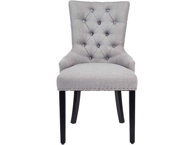CangLong Modern Elegant Button-Tufted Upholstered Fabric With Nailhead Trim Dining Side Chair for Dining Room Accent Chair for Bedroom, Light Grey
