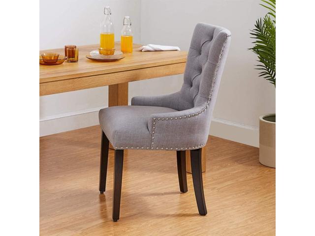 CangLong Modern Elegant Button-Tufted Upholstered Fabric With Nailhead Trim Dining Side Chair for Dining Room Accent Chair for Bedroom, Light Grey