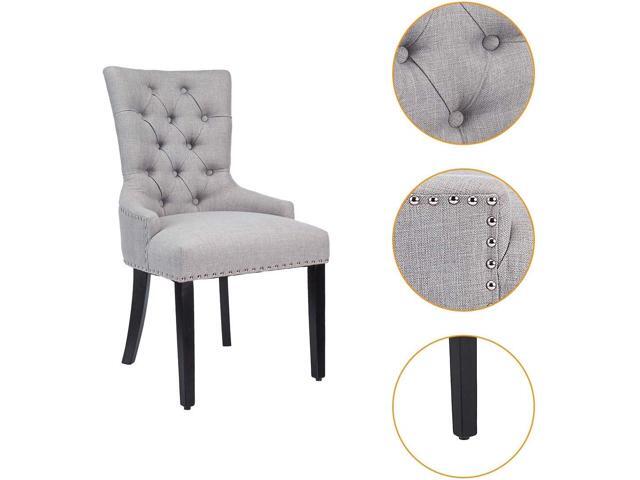 CangLong Modern Elegant Button-Tufted Upholstered Fabric With Nailhead Trim Dining Side Chair for Dining Room Accent Chair for Bedroom, Light Grey