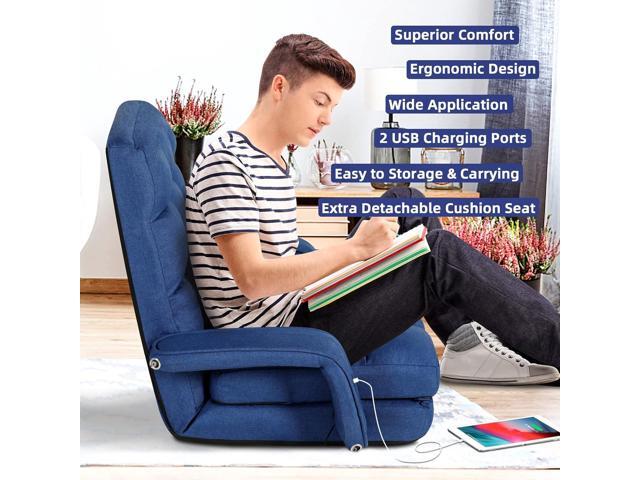 STHOUYN Comfy Bedroom Chair with 2 USB Charging Ports, 5-Position Floor Couch Gaming Chairs for Adults, Lounge Chair Indoor Folding Lazy Sofa...