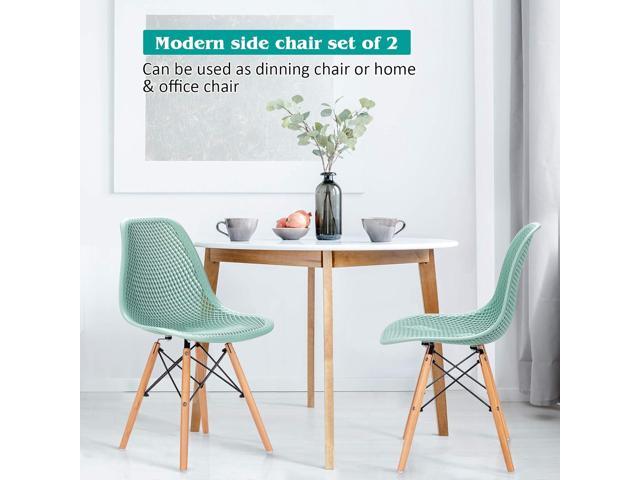 Giantex Set of 2 Modern Dining Chairs, Outdoor Indoor Shell PP Lounge Side Chairs with Mesh Design, Beech Wood Legs, Tulip Leisure Chairs, DSW...