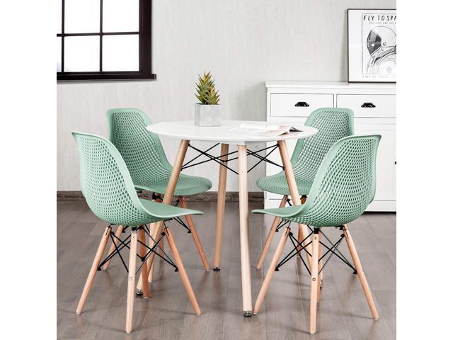 Giantex Set of 2 Modern Dining Chairs, Outdoor Indoor Shell PP Lounge Side Chairs with Mesh Design, Beech Wood Legs, Tulip Leisure Chairs, DSW...