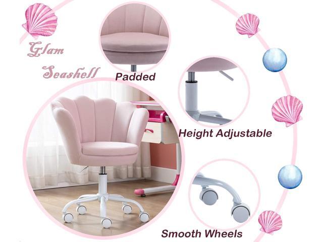 Adjustable Kids Desk Chair Cute Reading Computer Chair for Students Modern Upholstered Velvet Swivel Rolling Armchair for Girls Bedroom, Seashell...