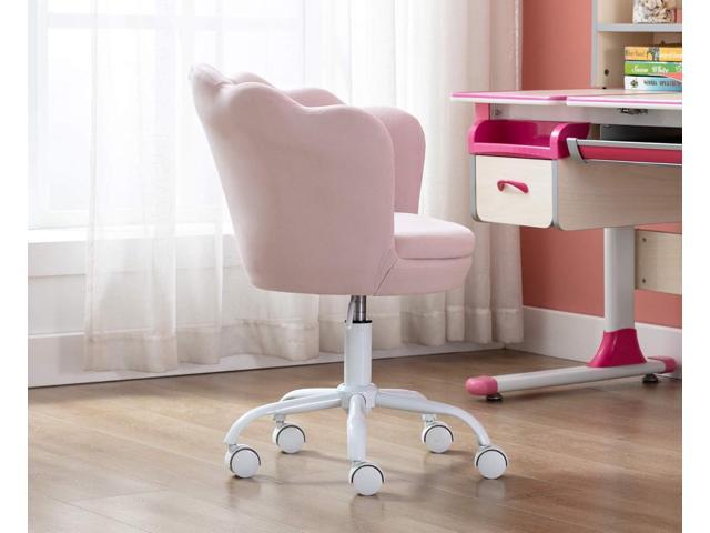 Adjustable Kids Desk Chair Cute Reading Computer Chair for Students Modern Upholstered Velvet Swivel Rolling Armchair for Girls Bedroom, Seashell...