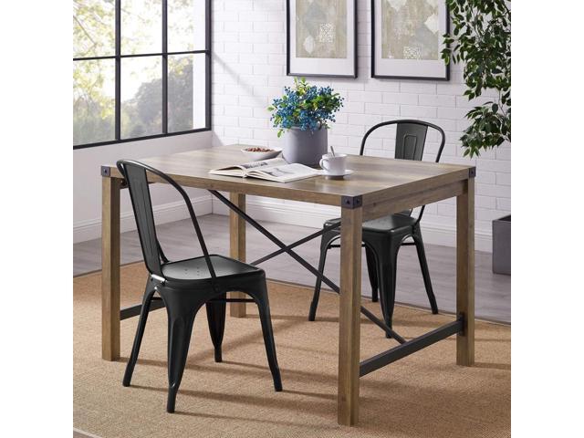 Flamaker Metal Dining Chairs Indoor-Outdoor Use Stackable Side Chairs with Back Industrial Kitchen Classic Trattoria Chair Set of 4 (Black)