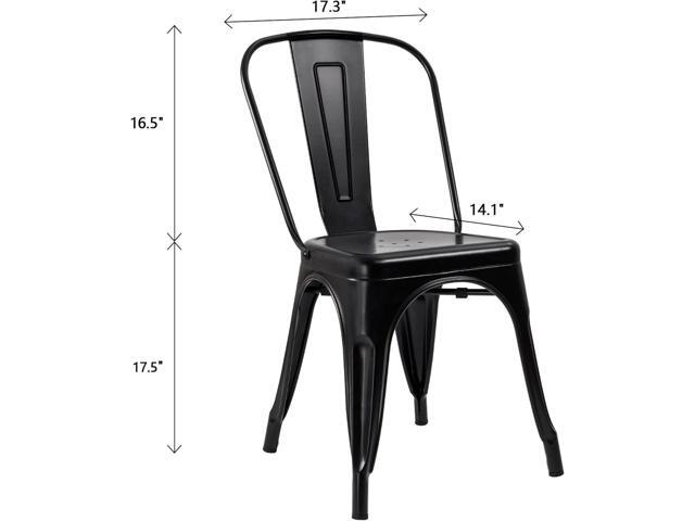 Flamaker Metal Dining Chairs Indoor-Outdoor Use Stackable Side Chairs with Back Industrial Kitchen Classic Trattoria Chair Set of 4 (Black)