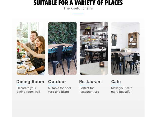 Flamaker Metal Dining Chairs Indoor-Outdoor Use Stackable Side Chairs with Back Industrial Kitchen Classic Trattoria Chair Set of 4 (Black)