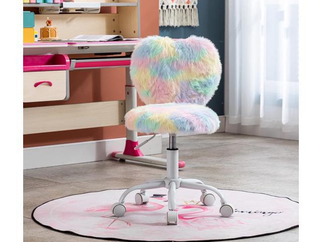 chairus Kids Desk Chair Faux Fur Small Study Chair for Teenage Girls, Adjustable Heart Shaped Kids Vanity Chair for Bedroom Reading Living Room,...