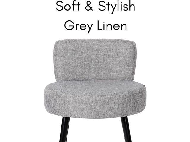 BIRDROCK HOME Linen Chair w/Back - Small Padded Footrest - Compact Round Ottoman Foot Stool - Living Room, Office, Dorm Chair - Upholstered Soft...