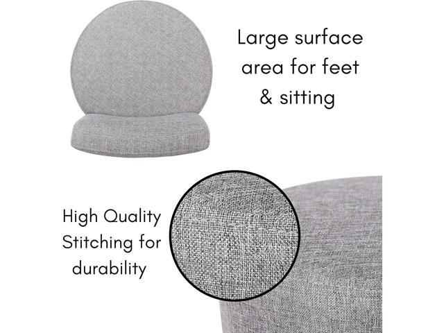 BIRDROCK HOME Linen Chair w/Back - Small Padded Footrest - Compact Round Ottoman Foot Stool - Living Room, Office, Dorm Chair - Upholstered Soft...