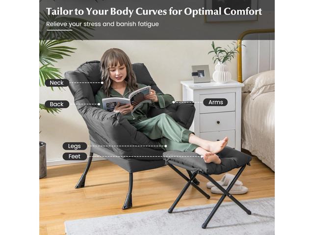 DORTALA Modern Lazy Chair with Ottoman, Single Sofa Chair w/Side Pocket and Armrests, Soft Upholstered Modern Leisure Chairs Set, Suitable for...