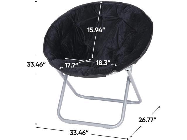 SUPER DEAL Folding Saucer Chair, Adults Kids Portable Faux Fur Round Chair for Living Room Dorm Room Apartment, Black