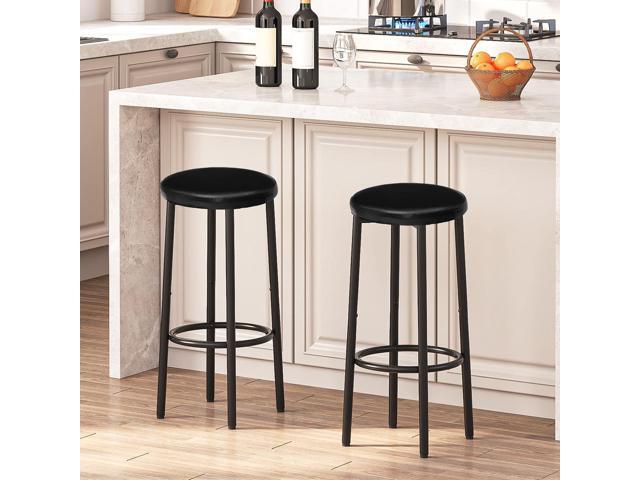 HOOBRO Bar Stools Set of 2, Bar Stools for Kitchen Island, 25.6 Inches PU Upholstered Bar Chairs, Bar Height Stools with Footrest, Easy Assembly,...