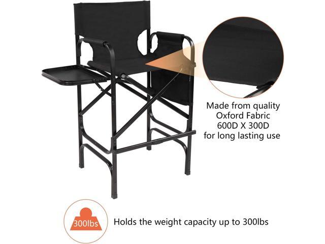 mefeir 30' Tall Directors Chair Black Folding with Side Table Storage Bag,Portable Makeup Artist Bar Height, Aluminum Frame 300 lbs Capacity, 19.2'...