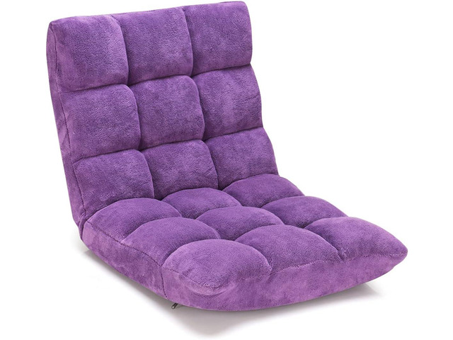 GIANTEX Floor Chairs for Adults, Floor Gaming Chair w/Back Support (Purple) Coral Velvet, 14 Adjustable Position, Thick Sponge Padding, Floor...