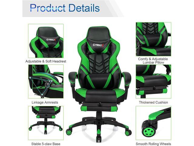 GYMAX Gaming Chair, Ergonomic Computer Chair with Footrest, Linkage Armrests & Lumbar Cushion, Big Wide High Back Video Gaming Chair, Reclining...