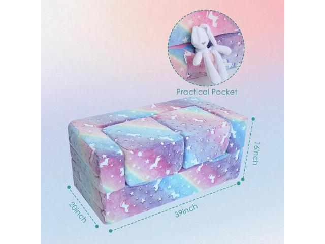 MeMoreCool Glow in The Dark Kids Couch Modular Fold-Out Toddler Sofa (Rainbow) Convertible Play Couch for Bedroom & Playroom; Chair, Bed, Fort...