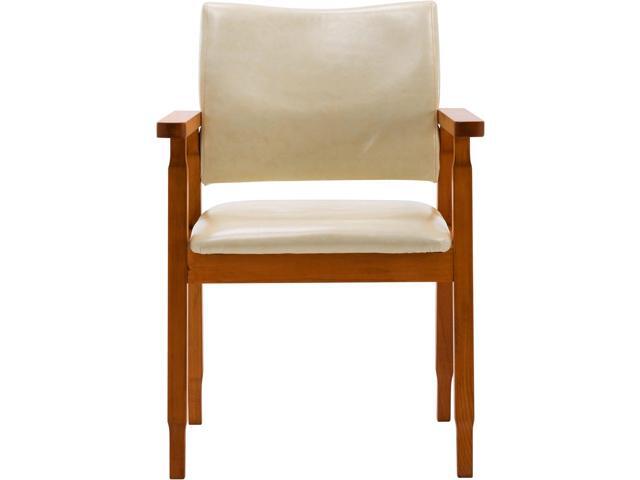 NOB Mid-Century Dining Side Chair with Faux Leather Seat in Beige, handrail Chair
