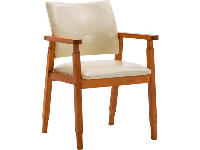 NOB Mid-Century Dining Side Chair with Faux Leather Seat in Beige, handrail Chair