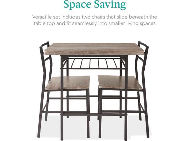 Best Choice Products 3-Piece Modern Dining Set, Space Saving Dinette for Kitchen, Dining Room, Small Space w/Steel Frame, Built-in Storage Rack -...