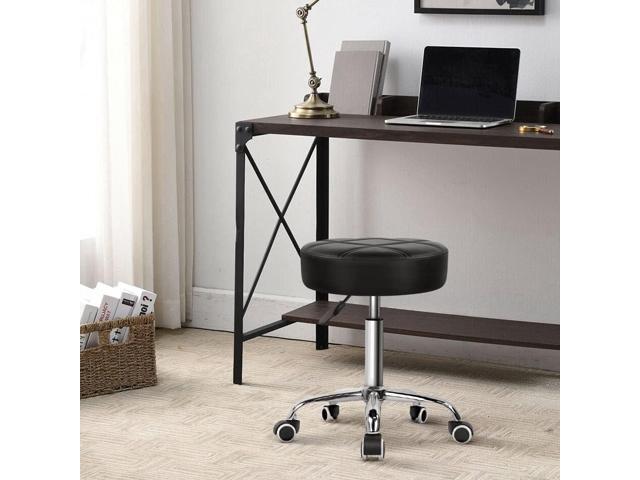 KKTONER Round Rolling Stool PU Leather Height Adjustable Swivel Drafting Work SPA Medical Salon Stools Chair with Wheels Black