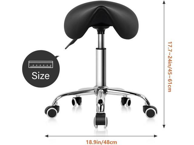 KKTONER Rolling Saddle Stool PU Leather Swivel Adjustable Rolling Stool with Wheels Salon Chair Black