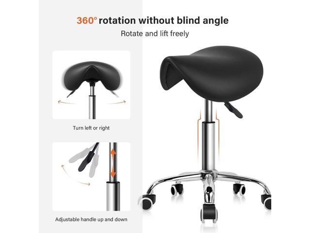 KKTONER Rolling Saddle Stool PU Leather Swivel Adjustable Rolling Stool with Wheels Salon Chair Black