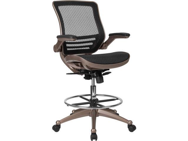 Flash Furniture Waylon Mid-Back Swivel Office Chair with Adjustable Foot Ring and Seat Height, Ergonomic Mesh Chair with Armrests, Black/Gold