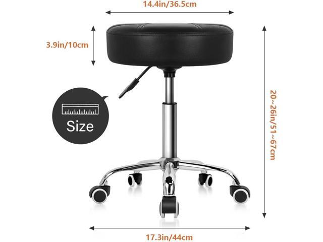 KKTONER Round Rolling Stool PU Leather Height Adjustable Swivel Drafting Work SPA Medical Salon Stools Chair with Wheels Black
