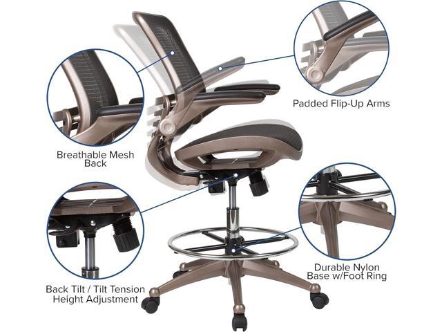 Flash Furniture Waylon Mid-Back Swivel Office Chair with Adjustable Foot Ring and Seat Height, Ergonomic Mesh Chair with Armrests, Black/Gold