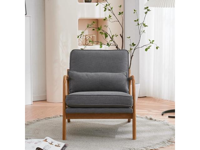 Karl home Accent Chair Mid-Century Modern Chair with Pillow Linen Fabric Upholstered Lounge Arm Chair with Solid Wood Frame & Soft Cushion for...