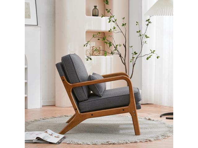 Karl home Accent Chair Mid-Century Modern Chair with Pillow Linen Fabric Upholstered Lounge Arm Chair with Solid Wood Frame & Soft Cushion for...