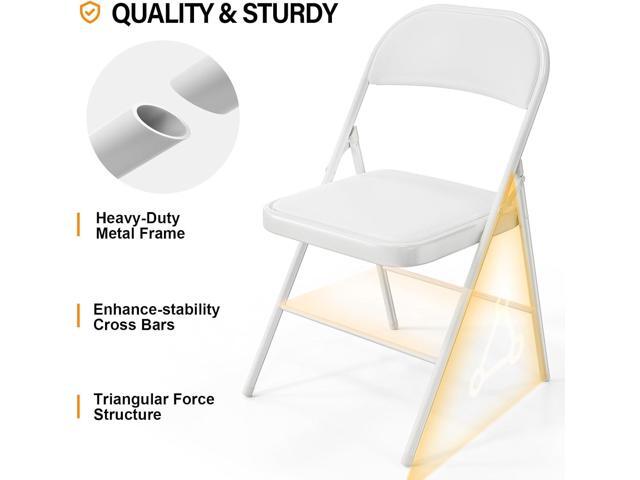 VINGLI 10 Pack Folding Chairs with Padded Seats, Metal Frame with Pu Leather Seat & Back, Capacity 350 lbs, White