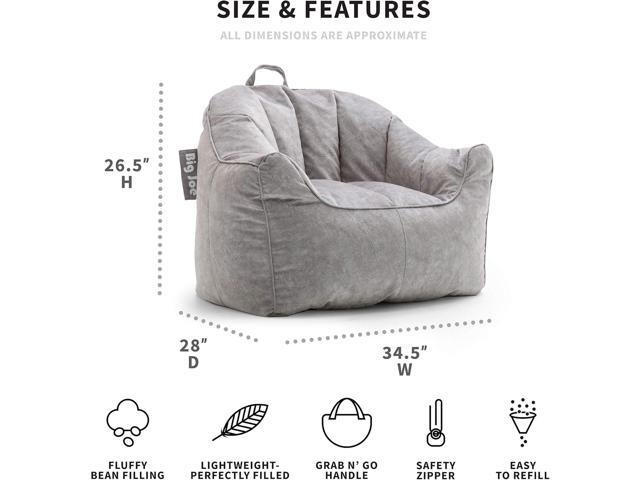 Big Joe Hug Bean Bag Chair, Gray Hyde, Vegan Suede, 3 feet