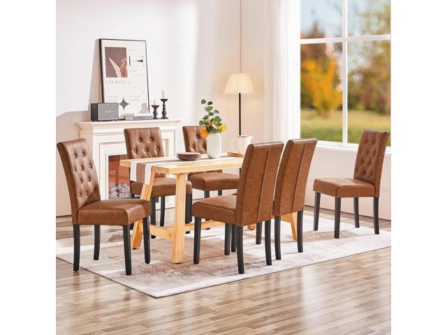 Yaheetech Upholstered Dining Chairs Set of 2 Modern Leather Parsons Kitchen Chairs with Button Tufted High Back and Solid Wood Legs and for Dining...