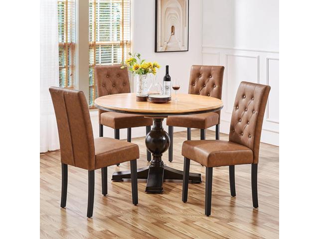 Yaheetech Upholstered Dining Chairs Set of 2 Modern Leather Parsons Kitchen Chairs with Button Tufted High Back and Solid Wood Legs and for Dining...