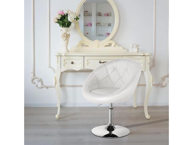 Giantex Swivel Round Vanity Chair, Height Adjustable with Back for Barber's Shop, Bar, Modern Living Room Makeup Beauty Accent Tilt Chair, White